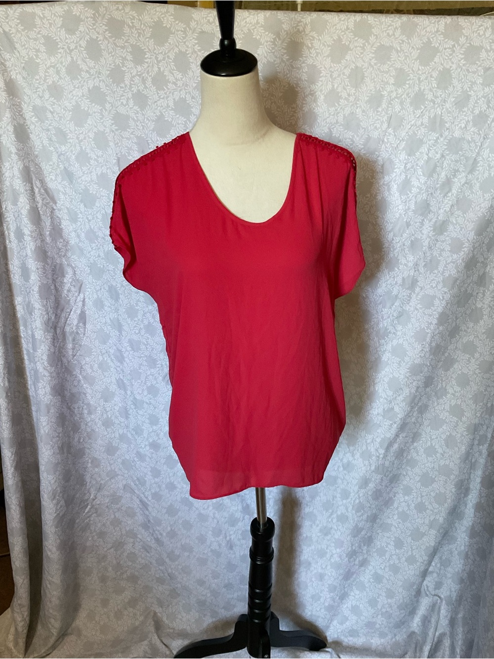 LOFT Red Short-Sleeve Scoop Neck Blouse